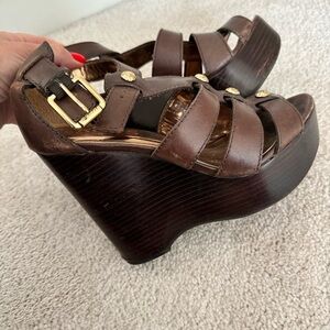 Brown Leather Wedge Sandals